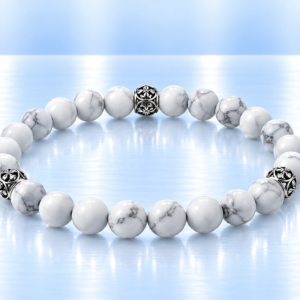 Silver And Howlite Beaded Bracelet